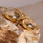 2H Stainless Steel Pearl Earrings Exaggerated Hoop Jewelry Stud Earrings