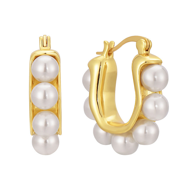 E0691 Fashionable and Elegant Pearl Beads U Vintage Minimalist Style Earrings for Women
