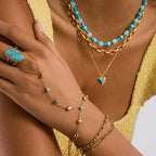 2H Blue Turquoise Necklace Accessories Female Natural Stone Ring Stainless Steel Jewelry Female