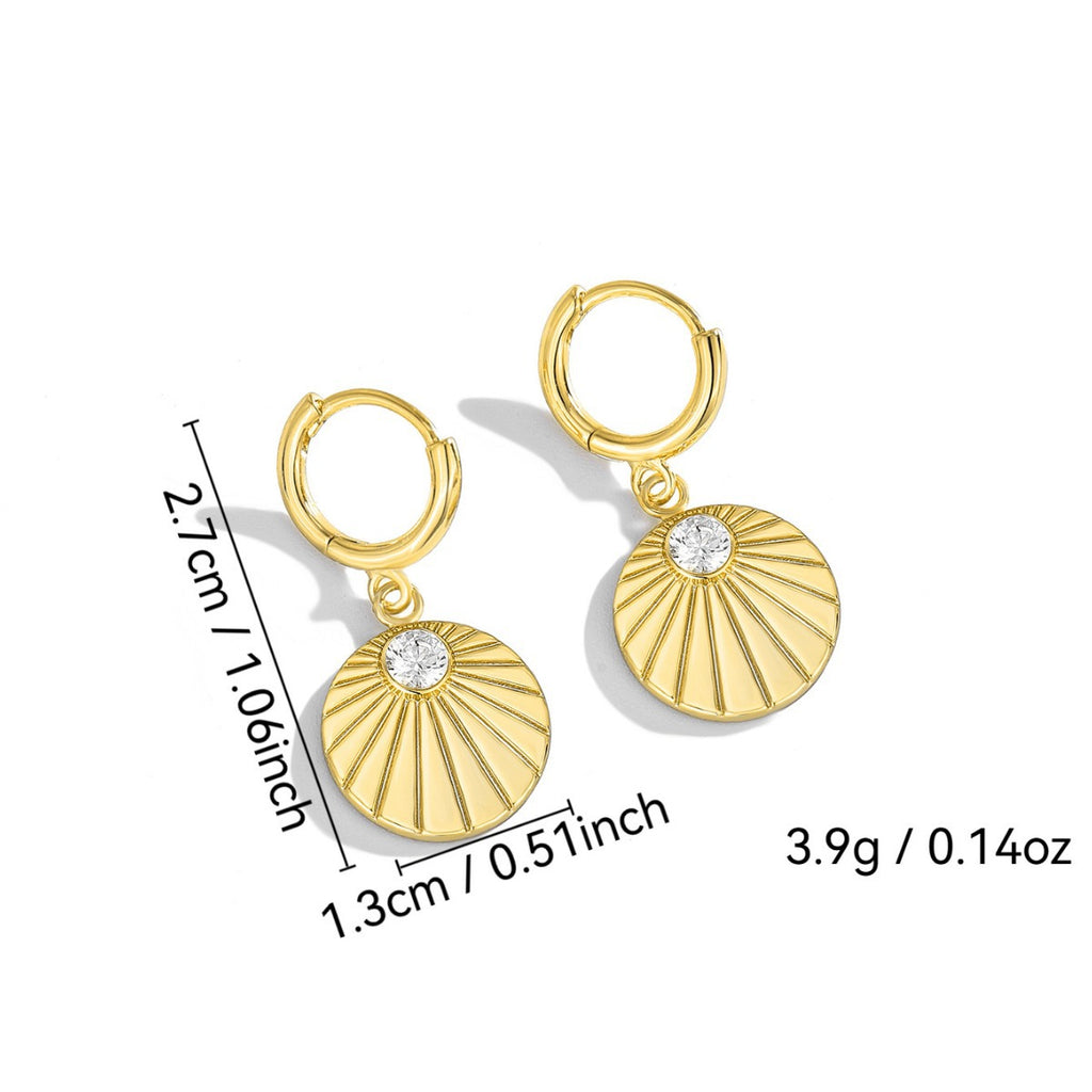 E0182Round Folding Fan Earrings for Women with Czech Crystal Inlay, Simple Ear Accessories