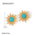 Turquoise Gold-Plated Stainless Steel Stud Earrings — finish and profile — jewelry finish and design detail
