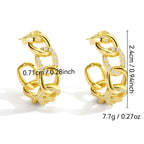 E0097 Exaggerated Hip-Hop Style Hollow Zirconia Stud Earrings for Women with Gold-Plated Chain