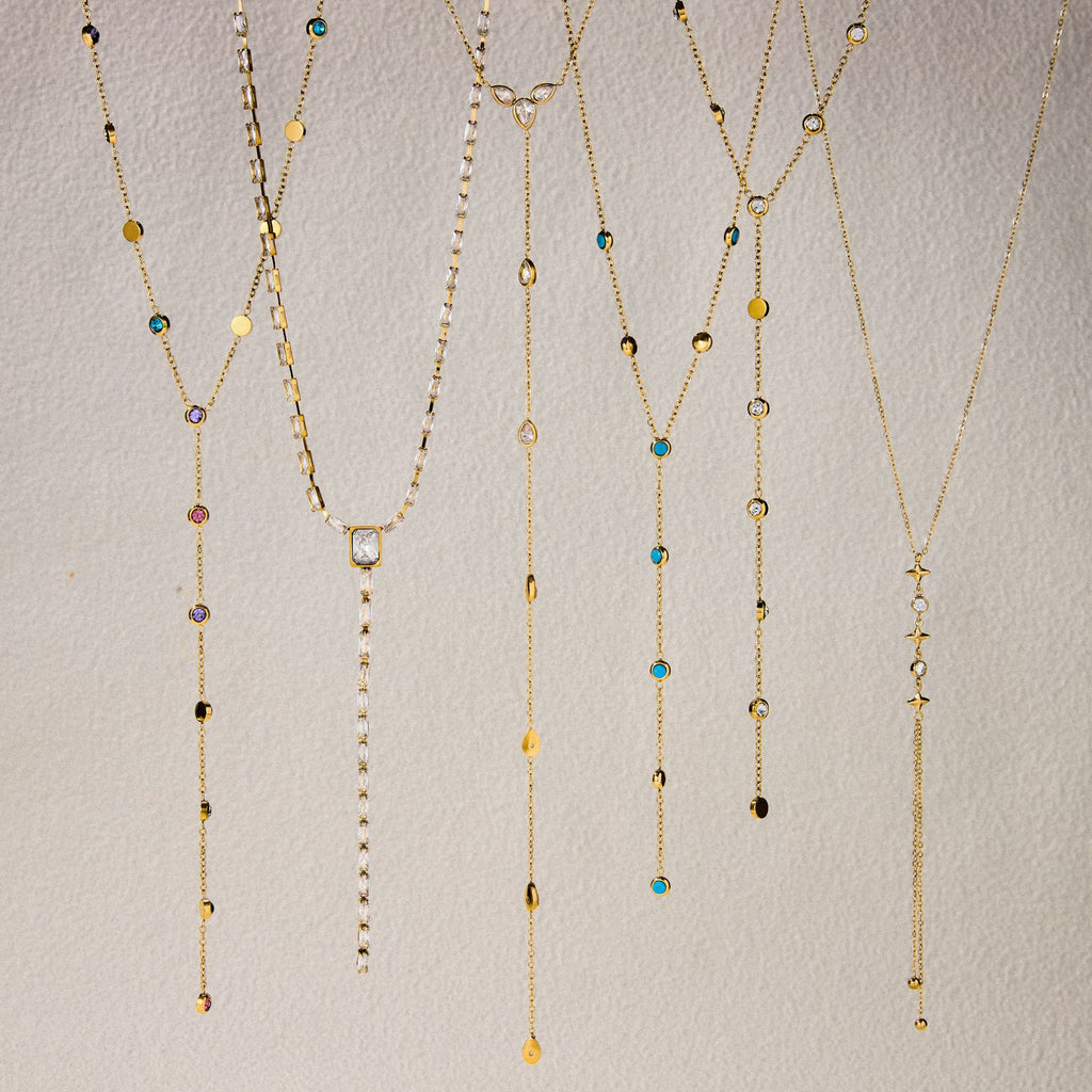 Stainless Steel Zircon y Long Chain Necklace Jewelry for Women Autumn Winter Sweater Chain