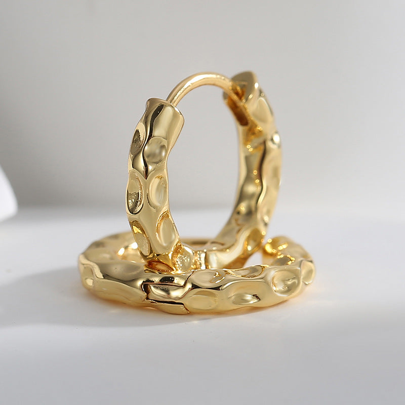 E0453 Irregular Design Sense Concave-Convex Earrings for Women Brass Gold-Plated Simple Hammered Texture Ear Cuffs