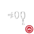 Pearl and Zircon Hoop 925 Sterling Silver Earring Set — design contour — jewelry finish and design detail