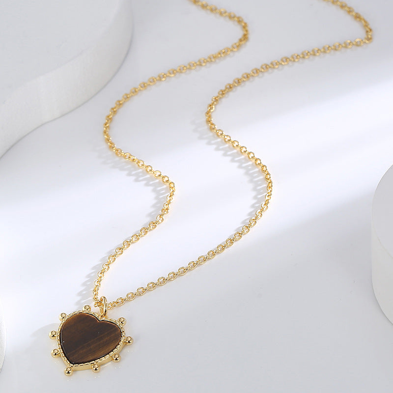 N0240 Design Tiger Eye Stone Heart Pendant Necklace for Women, Melad Color Series, Vintage Fashion Necklace