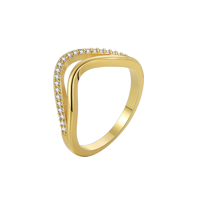 R0579 Fashion Double Layer Design Ring for Women Brass Gold Plated Micro Inlaid White Zircon