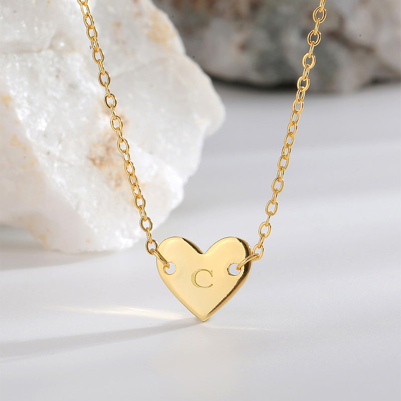 N0287 Elegant Simple Fashion Heart Necklace for Women Brass Gold Plated26English Letter Heart-shaped Collarbone Chain