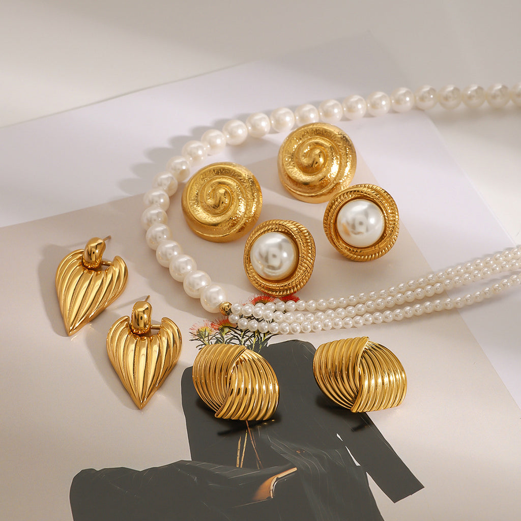 Stainless Steel Pearl Necklace Exaggerated Flower Stud Earrings Jewelry earrings