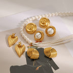 Stainless Steel Pearl Necklace Exaggerated Flower Stud Earrings Jewelry earrings