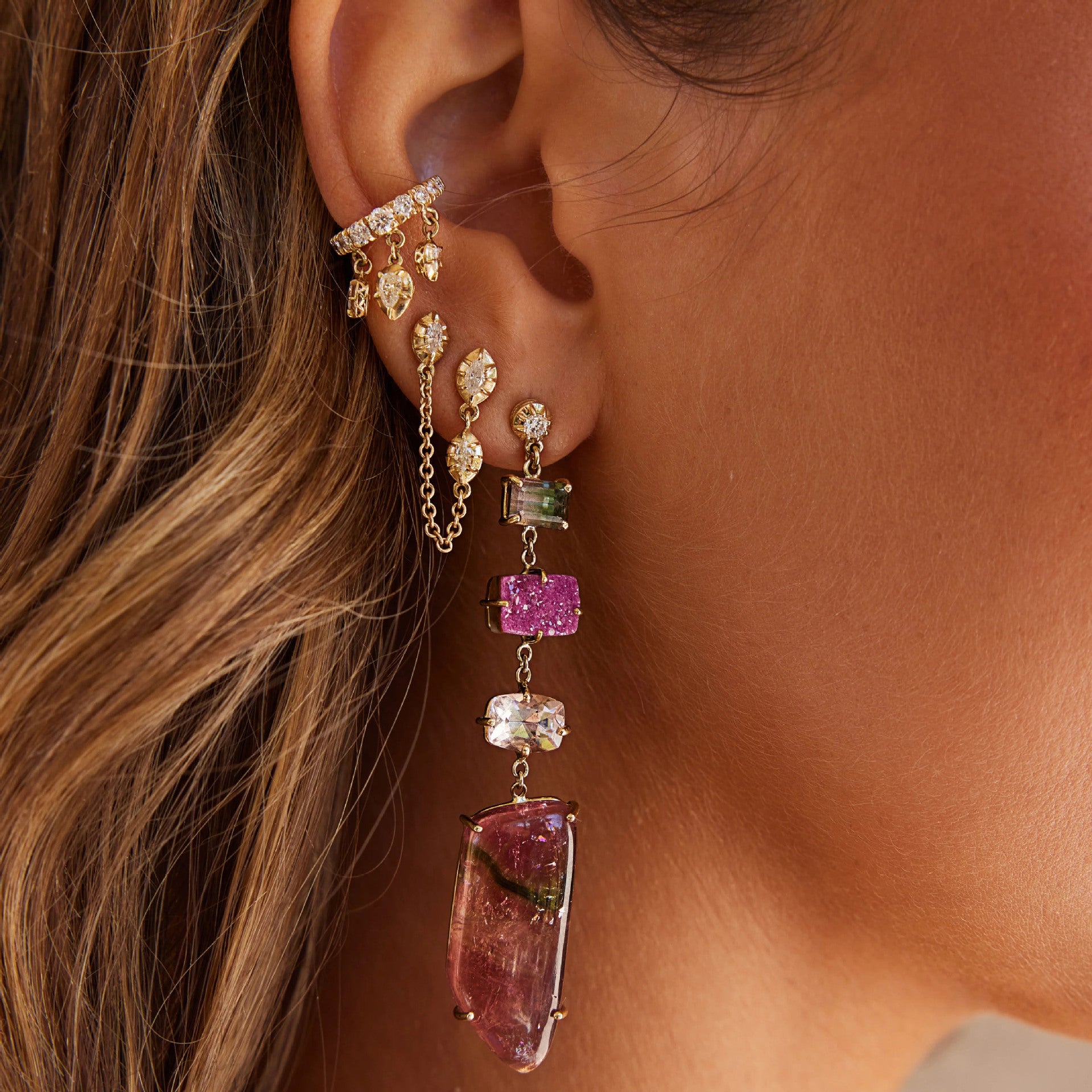 2H Tassel Zircon Ear Clip Earrings Non-Fading Ear Jewelry Stainless Steel Accessories for Women