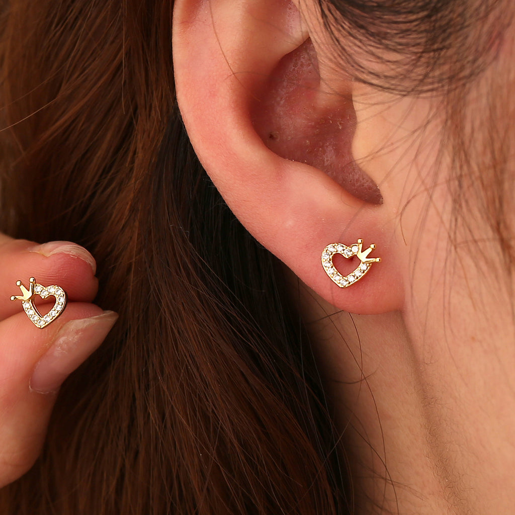 SE0320 S925Silver Design Love Crown Unique Earrings Small Ear Jewelry