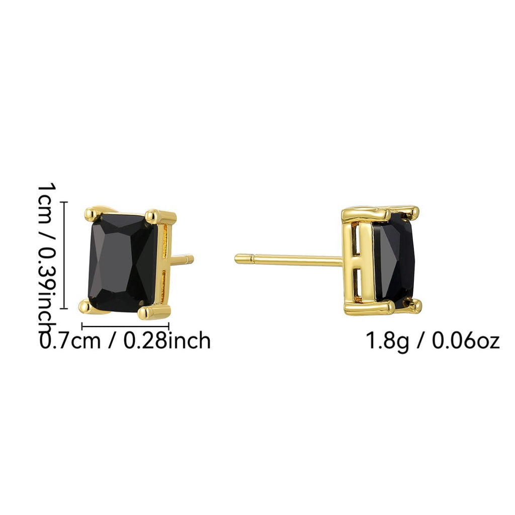 E0176 Korean Style Simple and Compact Design Earrings for Women gold Retro Inlaid Black Square Zircon Earrings