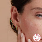 S925Sterling Silver Inlaid Three Asymmetric Rectangular Zircon Stud Earrings Vintage Diamond-Encrusted Ear Jewelry