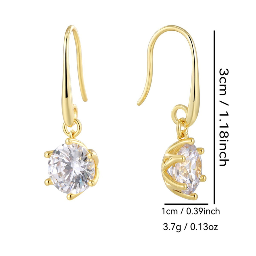 E0762 French Six-Claw Zirconia Earrings for Women with Plated Hooks18K Gold accessories