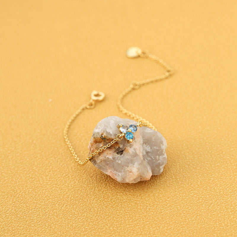 B0024 Blue Zircon Flower Gold-Plated Bracelet Simple Jewelry