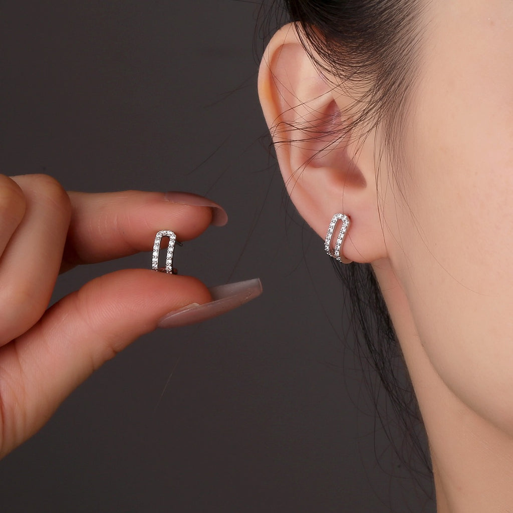 SE0173S925All-over Sterling Silver New Sweet Earrings Fashion Double-layer Half-circle Earrings for Women