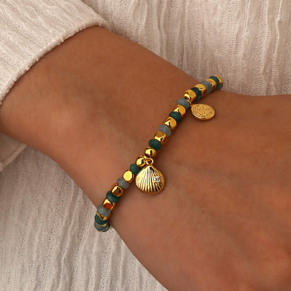 B0305 Bohemian Ocean Shell Inlaid Zircon Bracelet Fashionable Elegant Chalcedony Stone Beaded