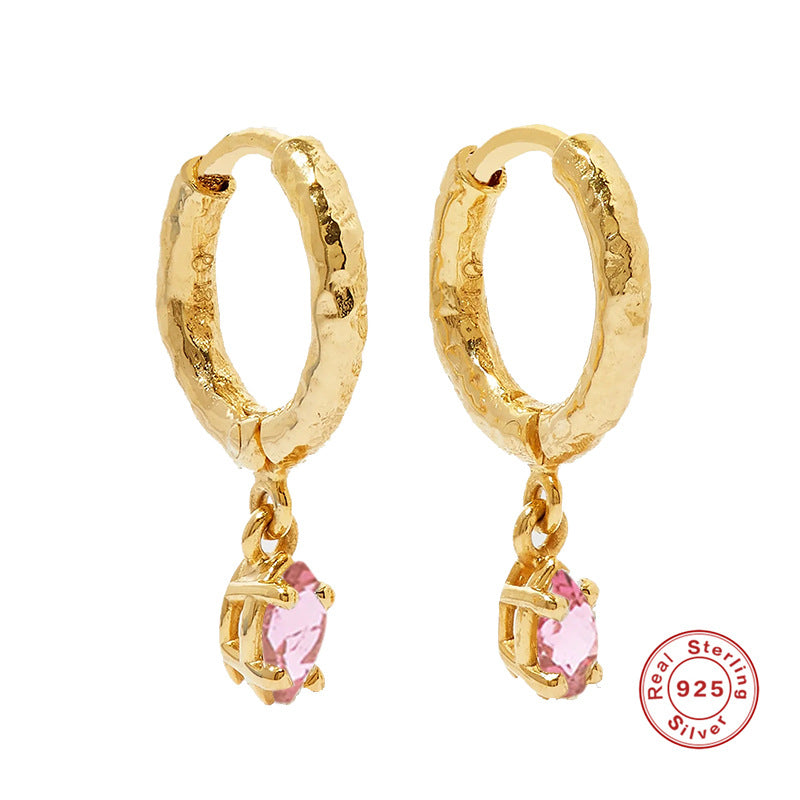 S925Sterling Silver Fashion High-End Wrinkle Style Zircon Earrings Hoop Hot-Selling Inlaid Diamond Earrings for Women