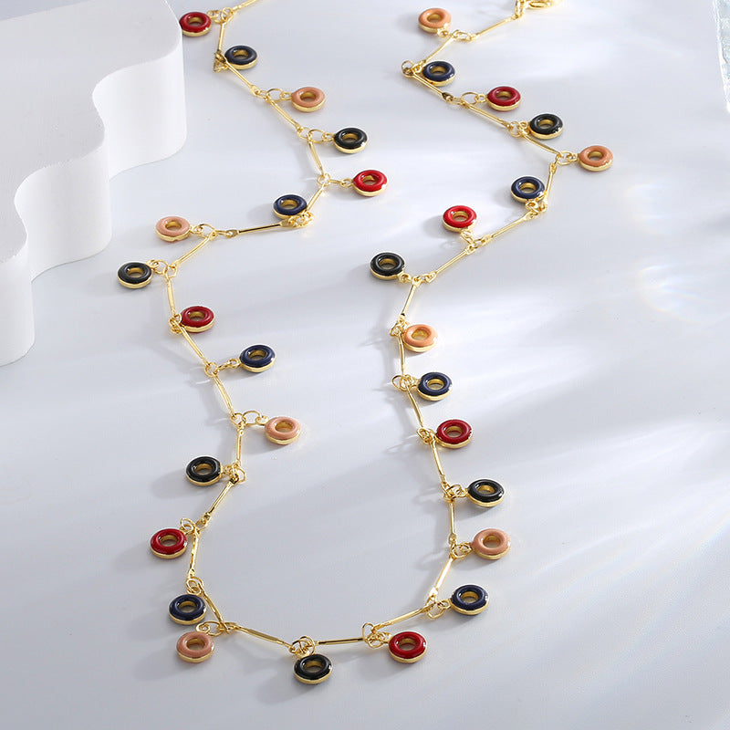 N0256 Vintage Fashion Donut Necklace for Women Copper Gold-Plated Multi-Color Resin Pendant