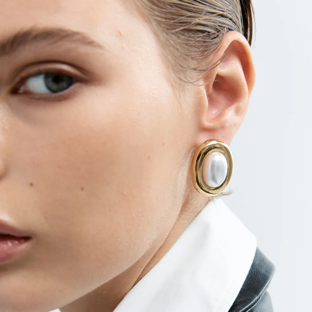 Stainless Steel Retro Pearl Stud Earrings for Women, Non-Fading Earrings Jewelry