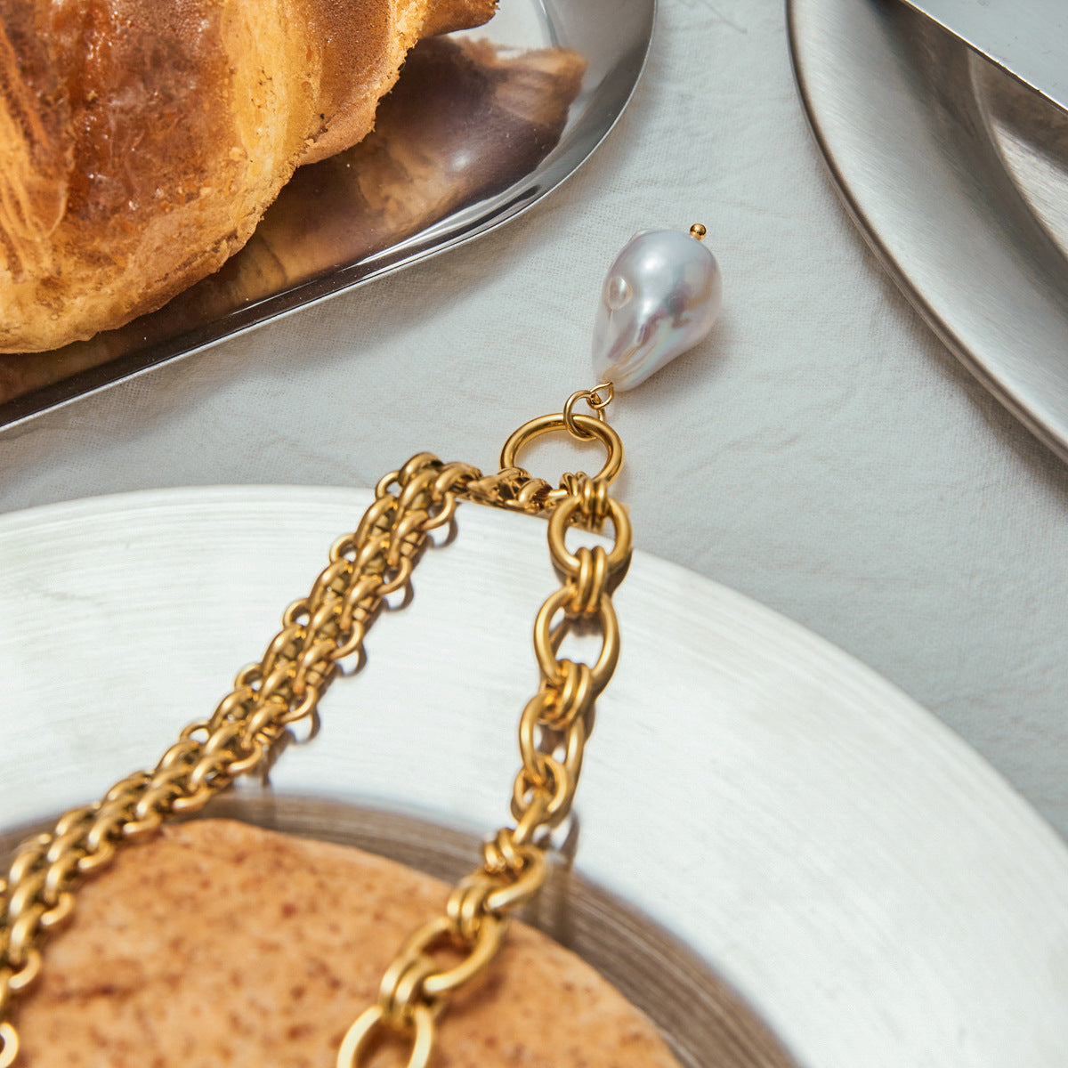 Stainless Steel Pearl Necklace Collarbone Chain Non-Fading Jewelry Accessories