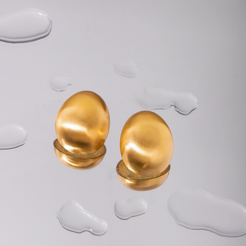 18k Gold Stainless Steel Matte Brushed Oval Earrings Stud Simple Ear Jewelry