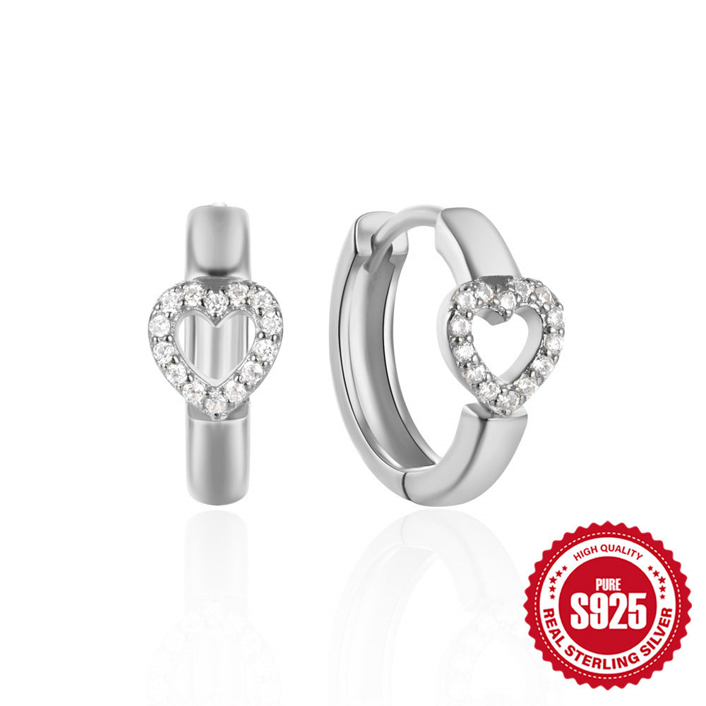 S925Sterling Silver Heart Geometric Inlaid Diamond Hoop Earrings Hot Sale Irregular Ear Clips Earrings for Women
