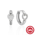Heart Geometric Hoop 925 Sterling Silver Earrings — earring silhouette — alternate angle 2 — jewelry finish and design detail