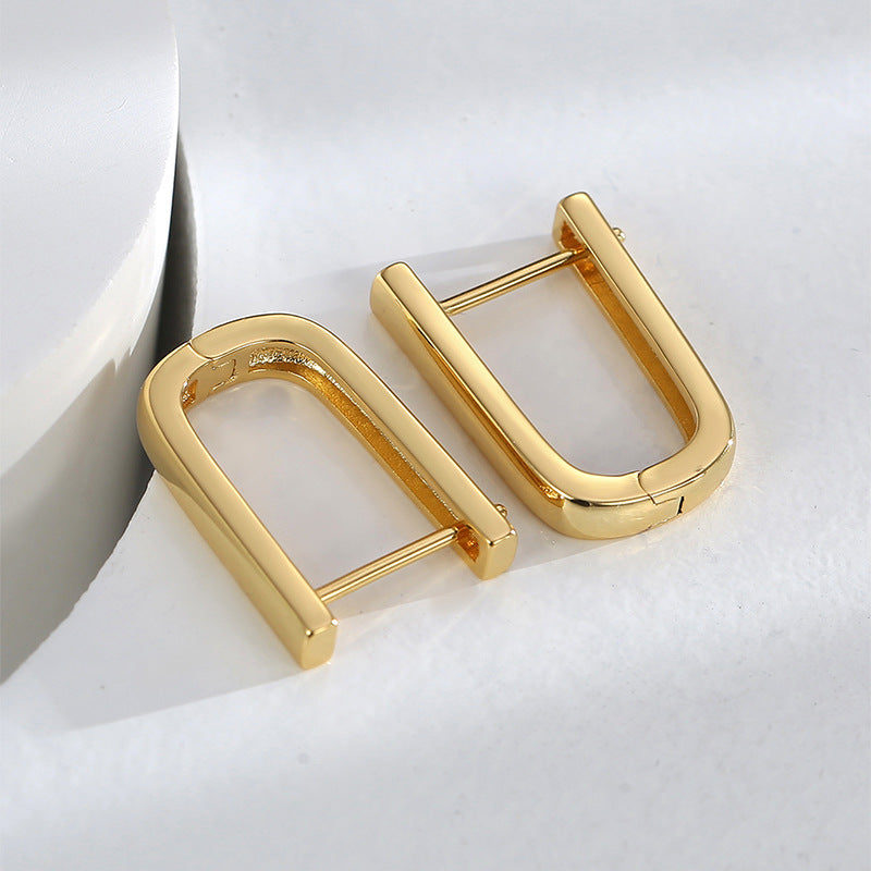 E0594 Fashion U Glossy Simple Earrings for Women Copper Gold Plated Ear Jewelry