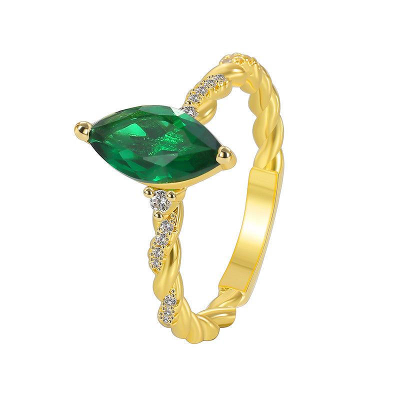 R0533 Fashionable Design Water Drop Shape Green Zircon Ring for Women Simple and Elegant