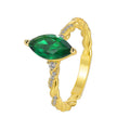 Gold-Plated Brass Teardrop Green CZ Ring styled for independent jewelry boutiques