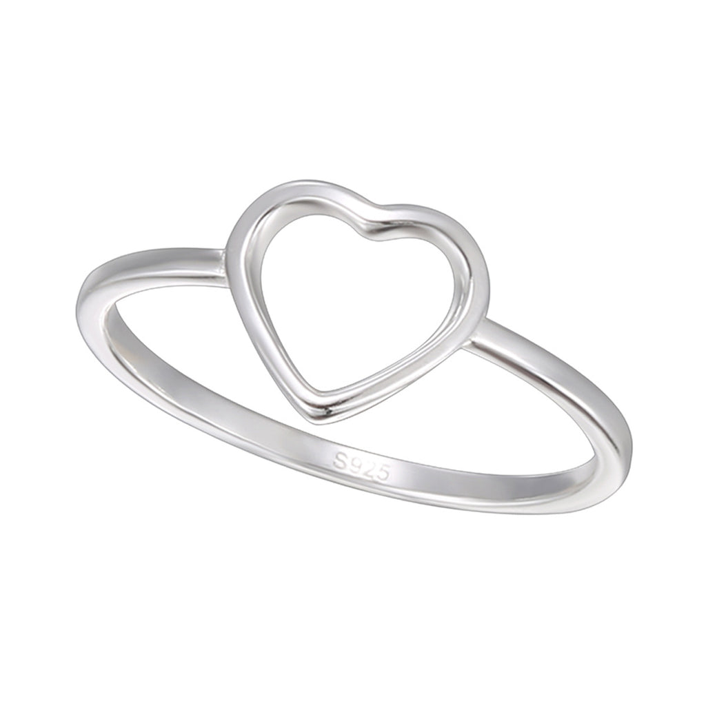 SR0040 S925Silver Thread Hollow Heart Ring for Women Sweet Design