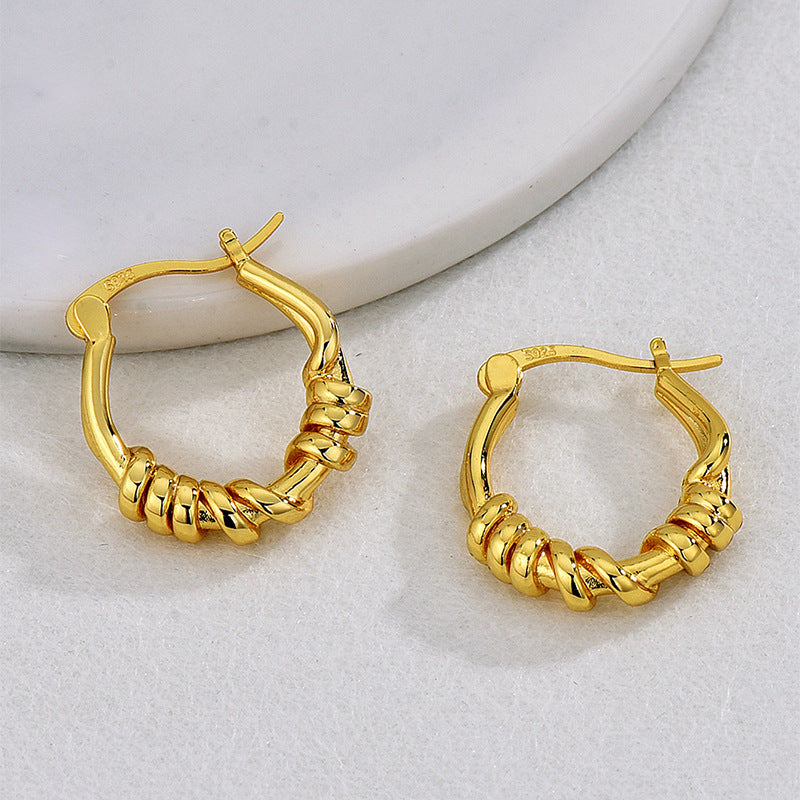 E0635 Design Sense Knot Wrapped Earrings for Women, Brass Gold-Plated Minimalist Style Ear Clips