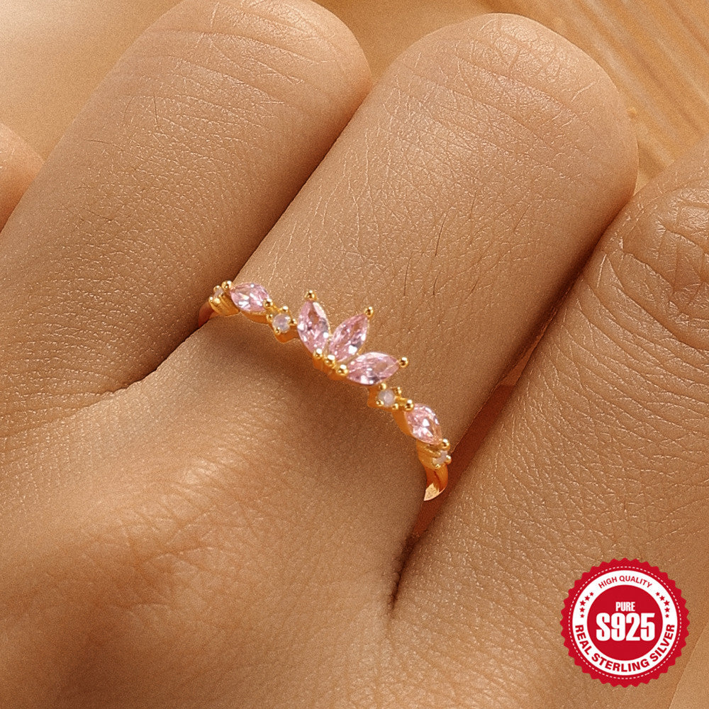 S925Sterling Silver Color Diamond Sweet Ring Female Japanese and Korean Minimalist Style Small Index Finger Ring