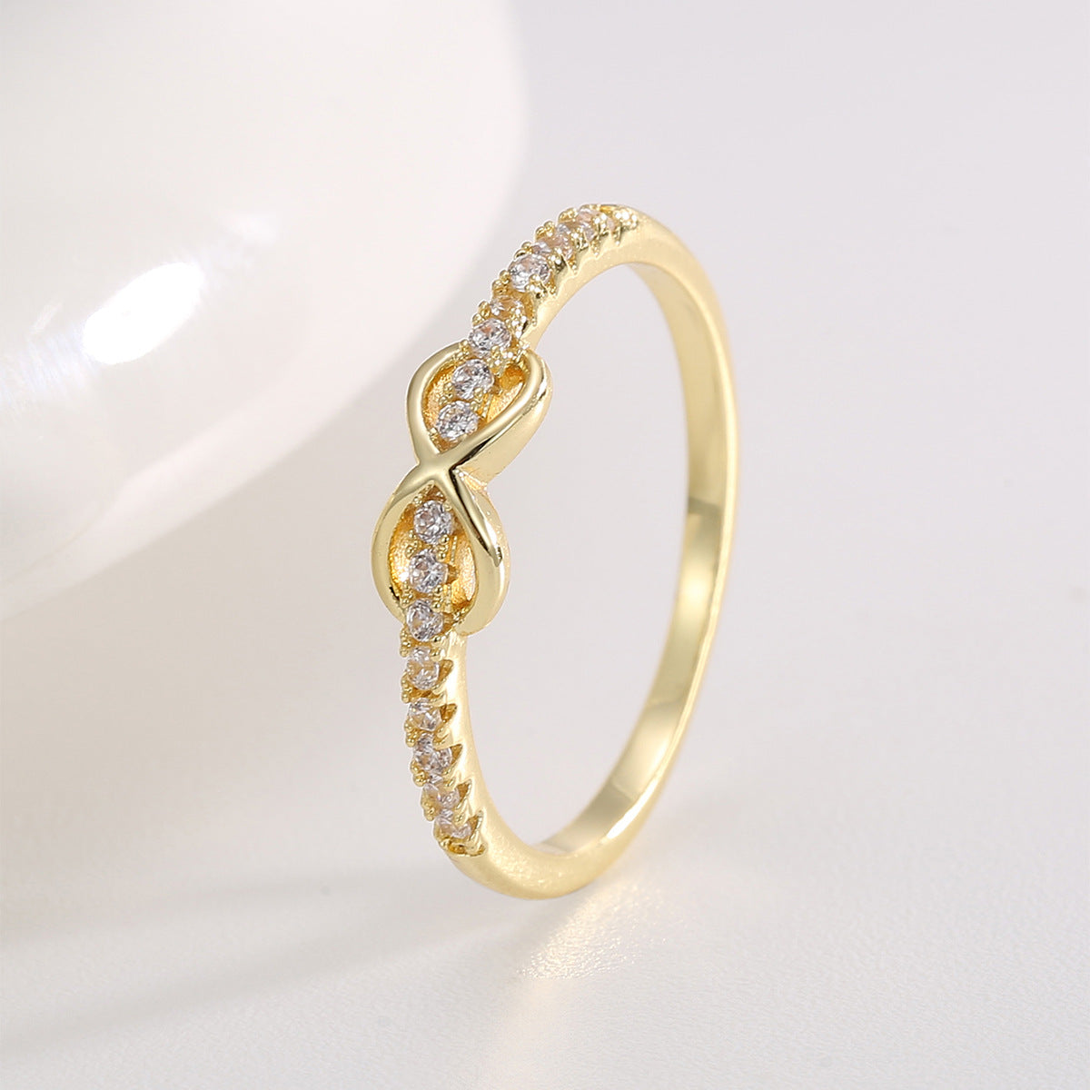 R0658 Xiaoxiang Design Ring for Women New Gold-Plated Eight-Character Knot with Zircon Inlay