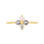 R0694 Elegant Fashion Design Ring Four-Leaf Clover Inlaid with Zircon and Shell Pearl Gold Plated