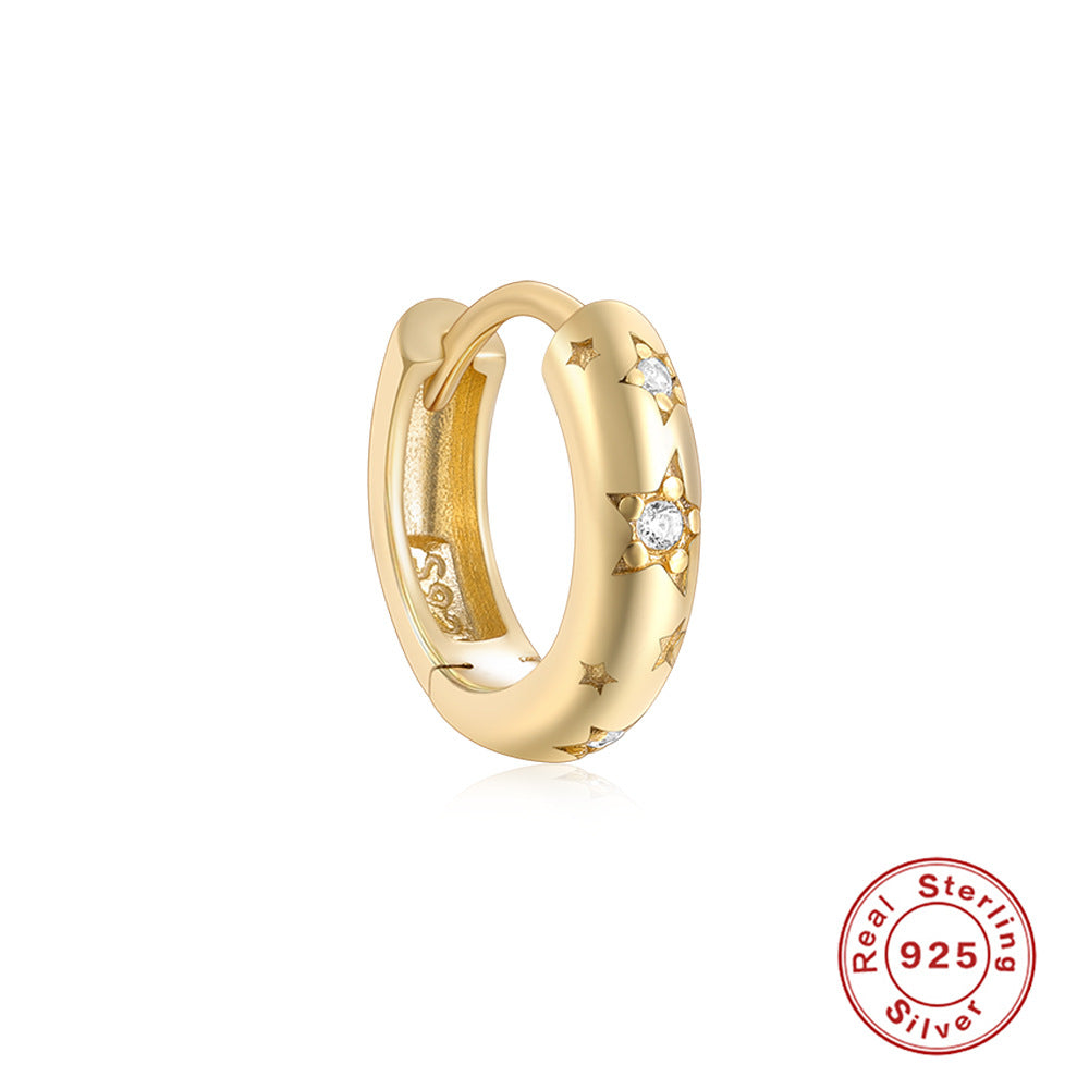 S925Sterling Silver Mini Wide Five-Pointed Star Inlaid Diamond Hoop Earrings Hot-Selling New Earrings for Women