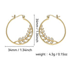 E0350 Copper Gold-Plated Leaf Hoop Earrings for Women, Simple Design, Round Branch Micro-Paved Zirconia Earrings, Lightweight