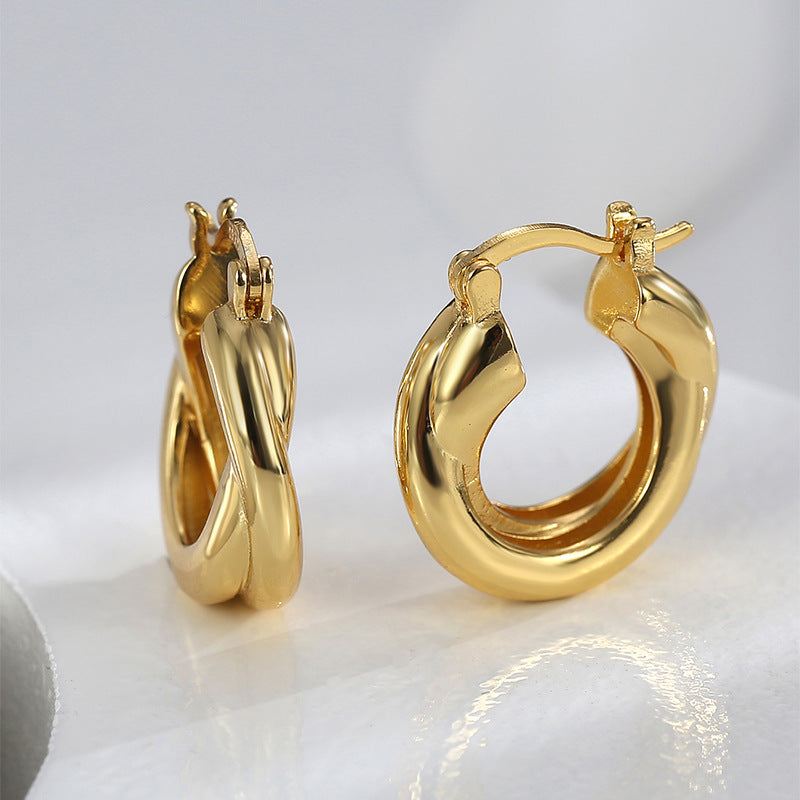 E0579 Fashion Cross Creative Glossy Texture Earrings for Women Thickened Double Layer Simple Hollow Hoop Earrings