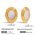 Mother-of-Pearl Stainless Steel Earrings in Gold-Tone with a pearl design profile