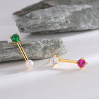 SE0024 S925Silver Japanese Korean Small Design Three-Color Zircon Pearl Stud Earrings for Women14K Gold-plated Earrings