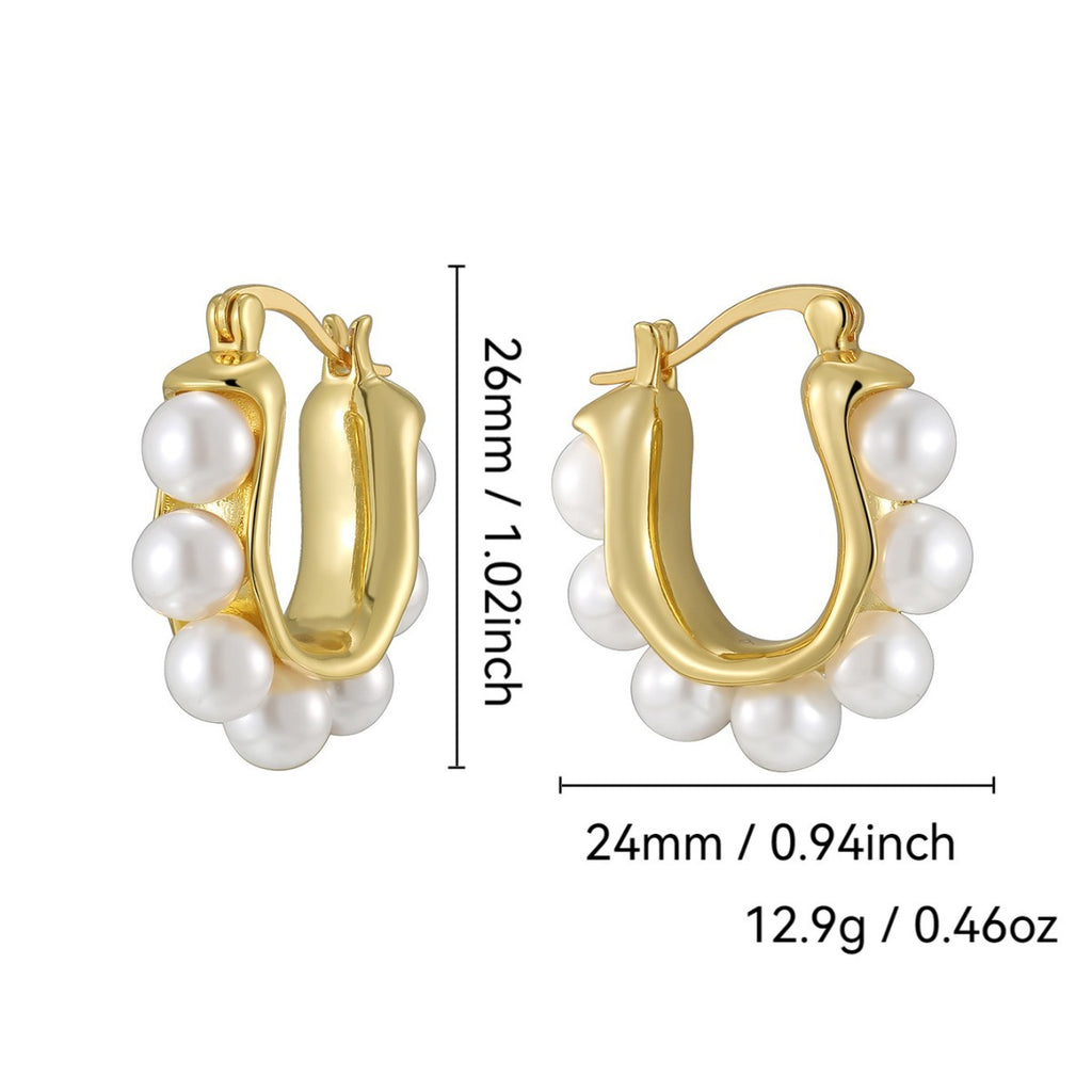 Gold-Plated Brass Shell Pearl Earrings with Minimalist Detail with pearl design details