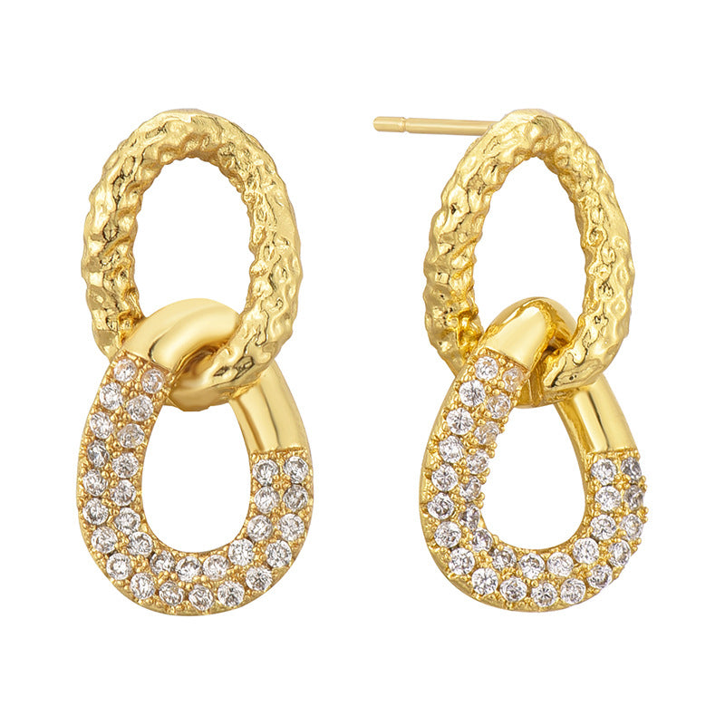 E0653 Fashion Retro Double Hoop Earrings for Women Simple Micro Inlaid White Zircon Exquisite Drop Earrings