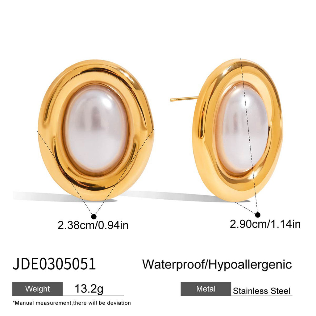 Stainless Steel Retro Pearl Stud Earrings for Women, Non-Fading Earrings Jewelry
