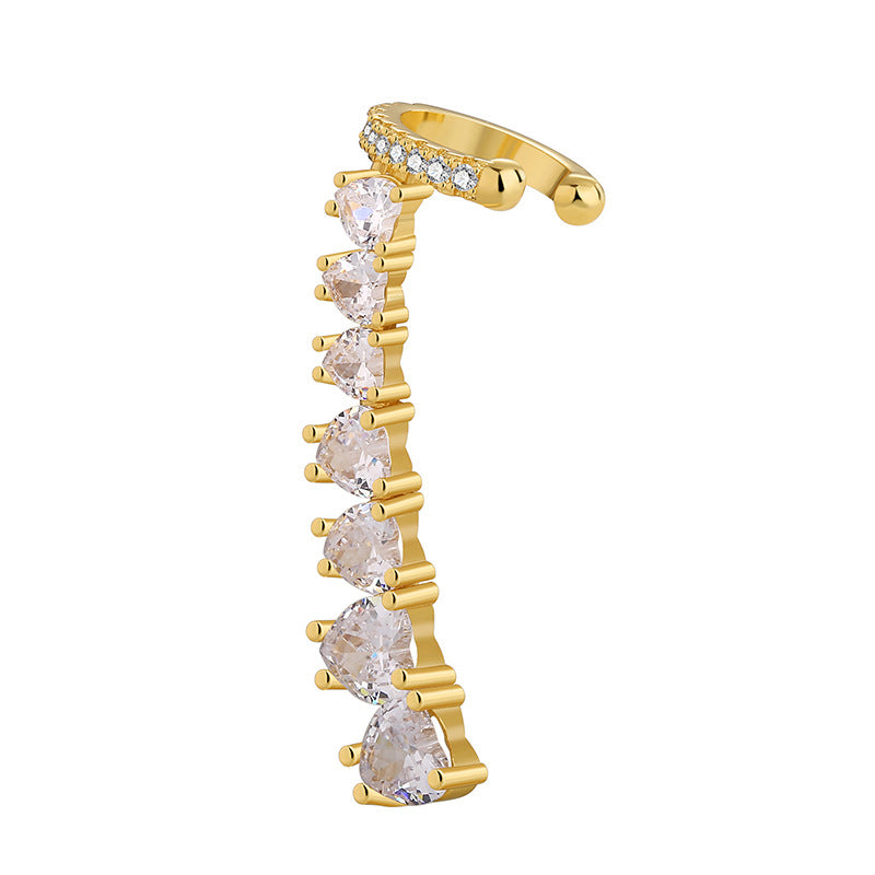 E0714 Fashion High-End Design Heart-Shaped Zircon Full Ear Clip for Women Brass Gold-Plated Vintage Earrings