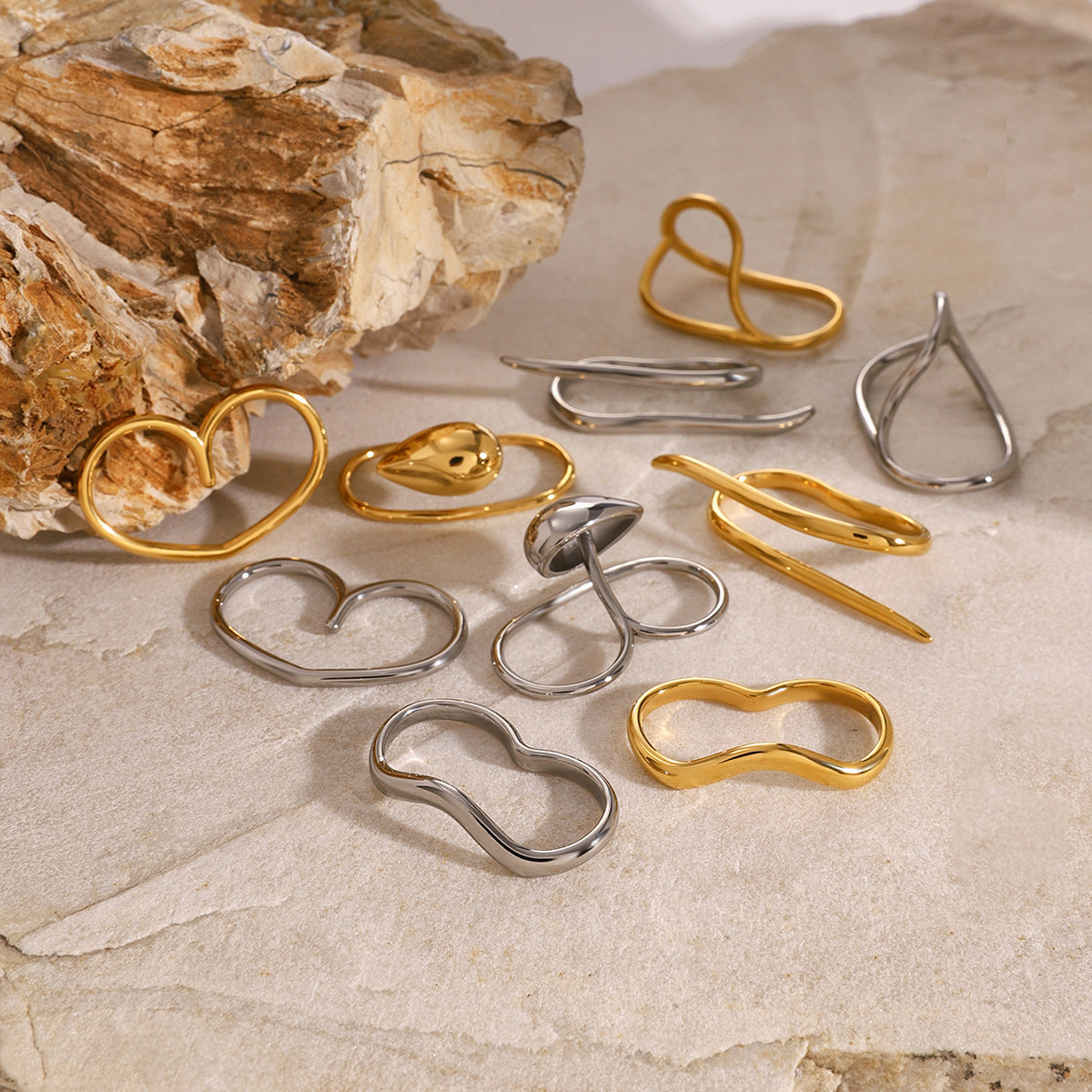 Stainless Steel Double Finger Ring Women Irregular Product Rings