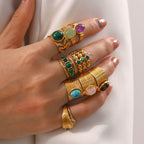 Jewelry Vintage Stainless Steel Gemstone Ring 18k Vintage Gold-Plated Jewelry rings Female