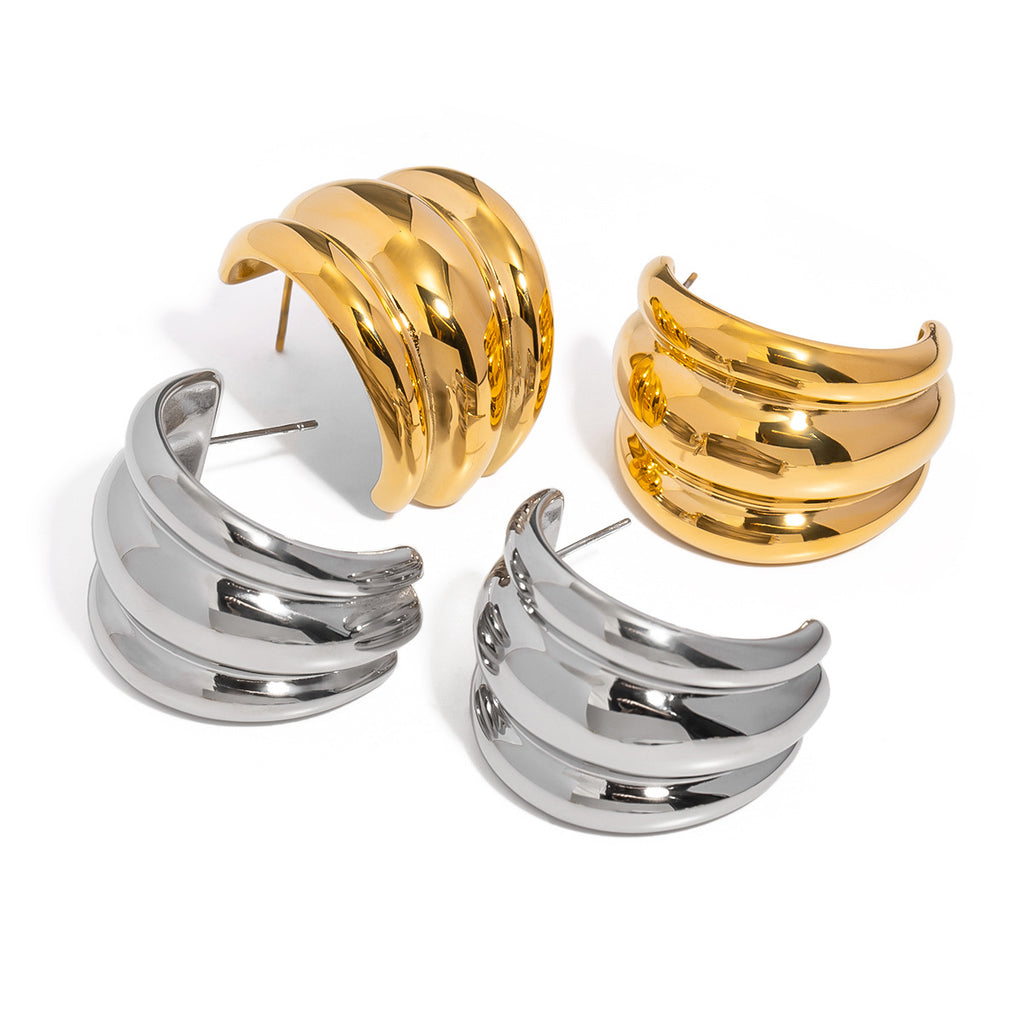 2H Exaggerated Earrings Fashion Design Ear Jewelry Stainless Steel Stud Earrings Accessories