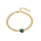 B0036 Exaggerated Natural Stone Round Bracelet for Women Bohemian Thick Chain Short Jewelry